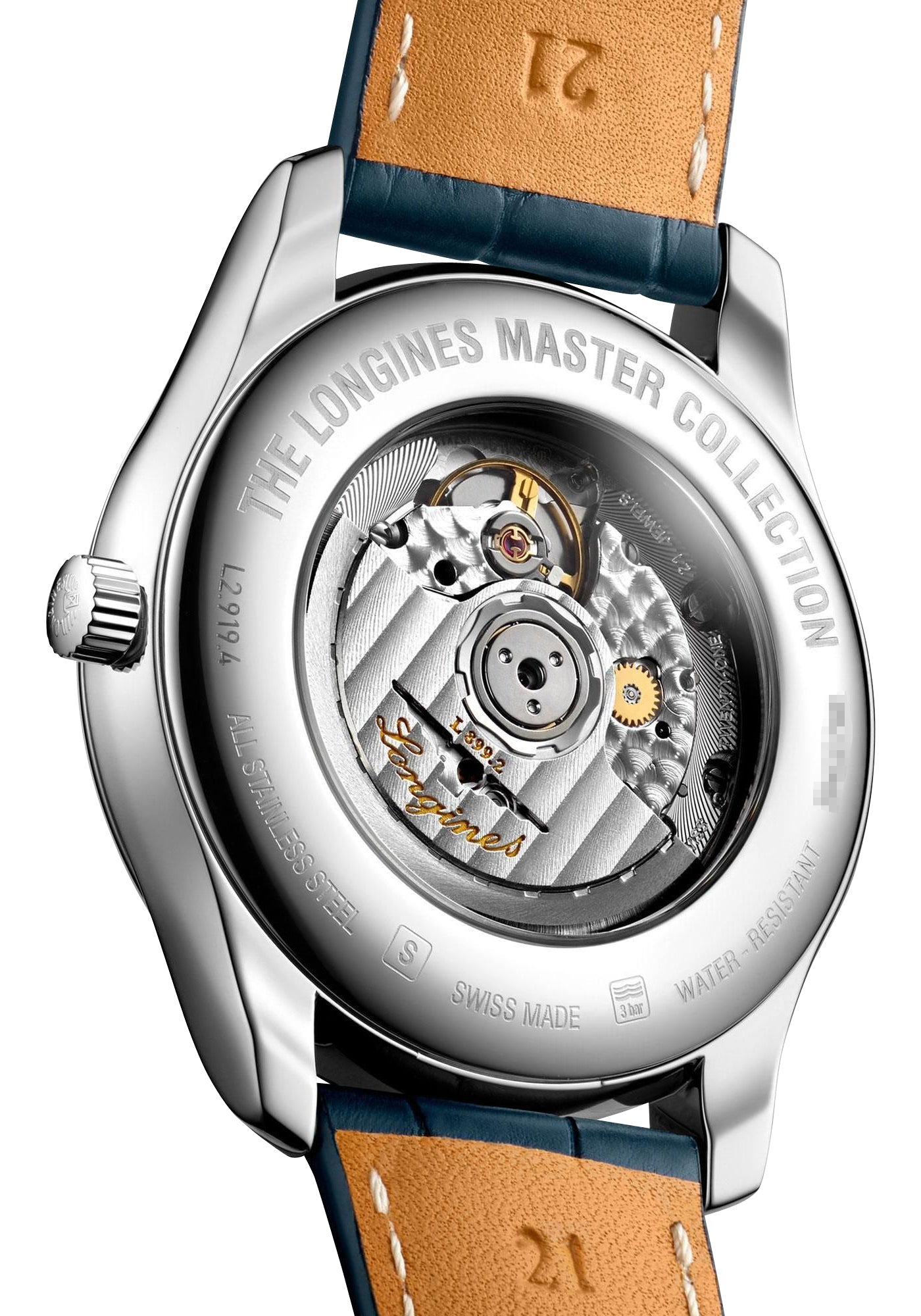 Longines Master Collection Automatic Stainless Steel Blue Dial Blue Leather Strap Moonphase Date Mens Watch L2.919.4.92.0