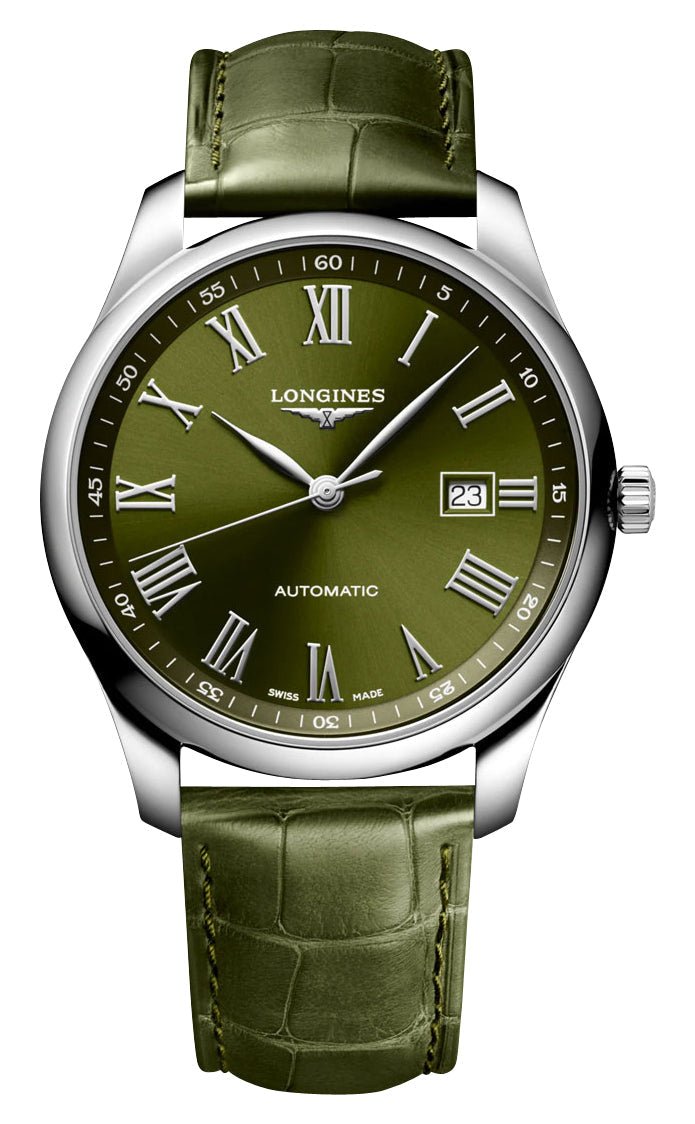 Longines Master Collection Automatic Stainless Steel Green Dial Green Leather Strap Date Mens Watch L2.893.4.09.2