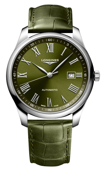 Longines Master Collection Automatic Stainless Steel Green Dial Green Leather Strap Date Mens Watch L2.893.4.09.2