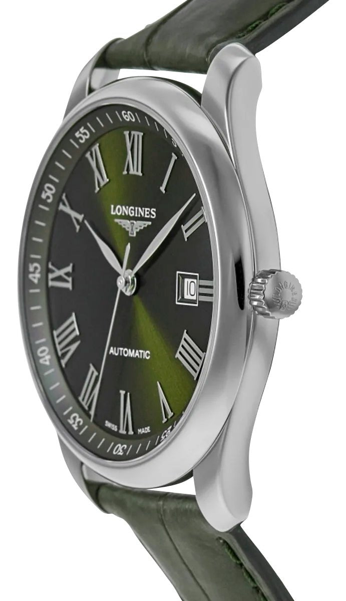 Longines Master Collection Automatic Stainless Steel Green Dial Green Leather Strap Date Mens Watch L2.893.4.09.2