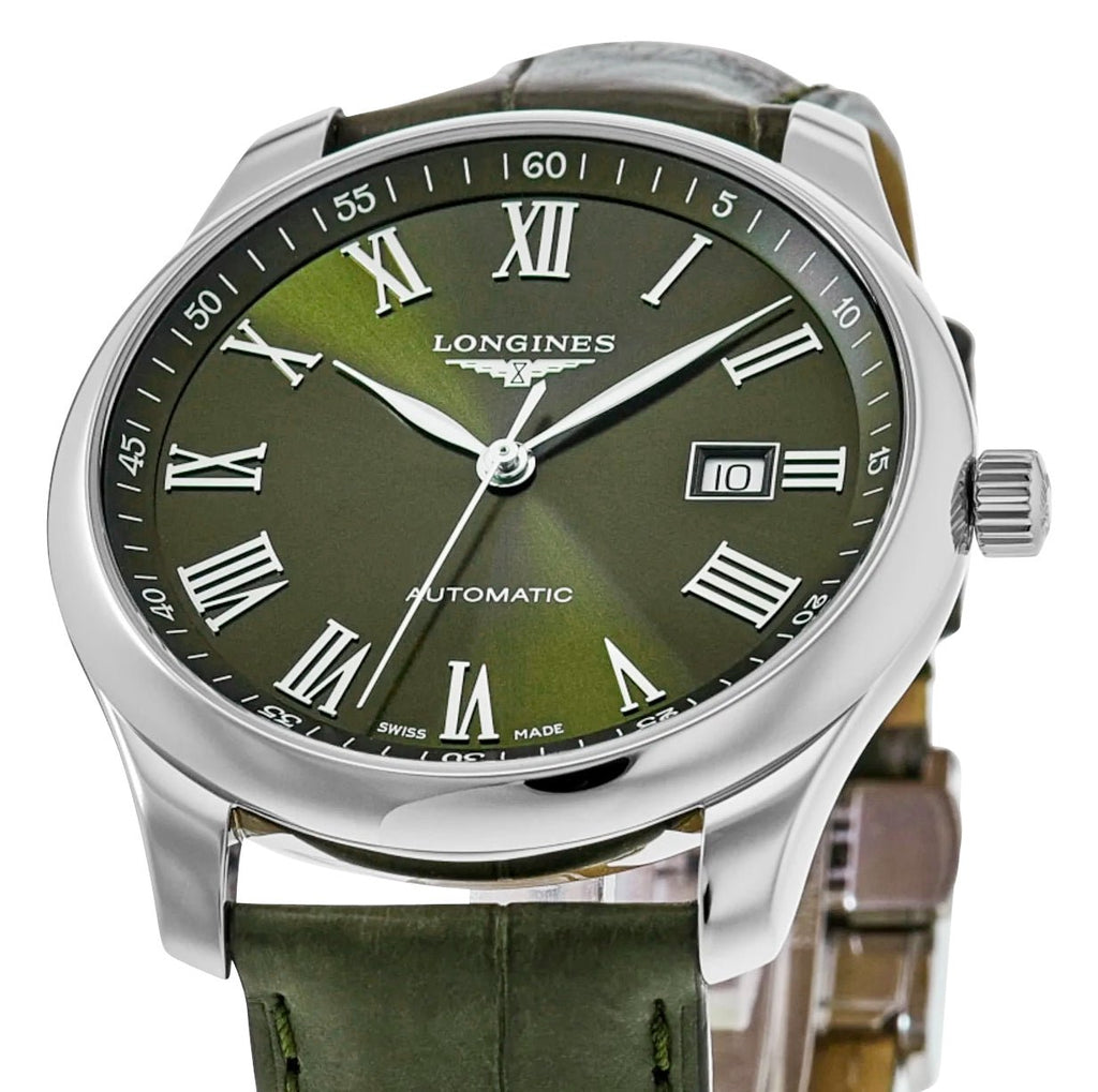 Longines Master Collection Automatic Stainless Steel Green Dial Green Leather Strap Date Mens Watch L2.893.4.09.2