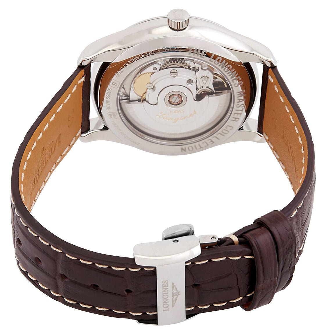 Longines Master Collection Automatic Stainless Steel Silver Dial Brown Leather Strap Diamonds Day/Date Mens Watch L2.755.4.77.3