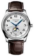 Longines Master Collection Automatic Stainless Steel Silver-Tone Dial Brown Leather Strap Moonphase Date Mens Watch L2.909.4.78.3
