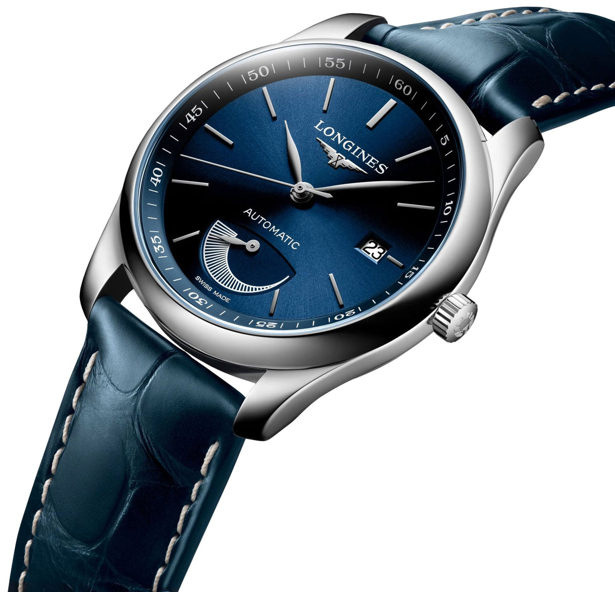 Longines Master Collection Power Reserve Automatic Stainless Steel Blue Dial Blue Leather Strap Date Mens Watch L2.908.4.92.0