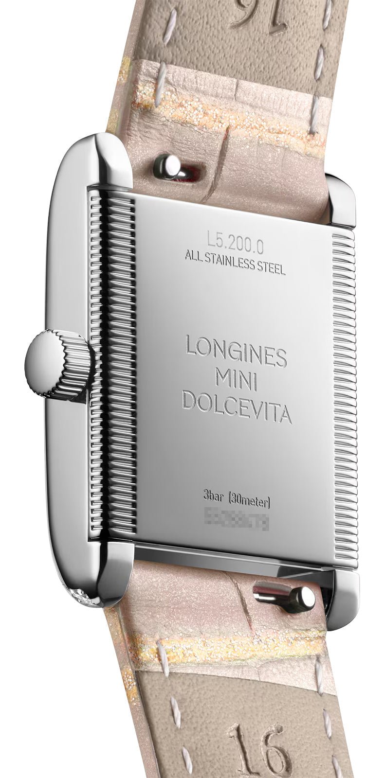 Longines Mini DolceVita Stainless Steel Pink Dial Pink Leather Strap Diamonds Quartz Womens Watch L5.200.0.99.2