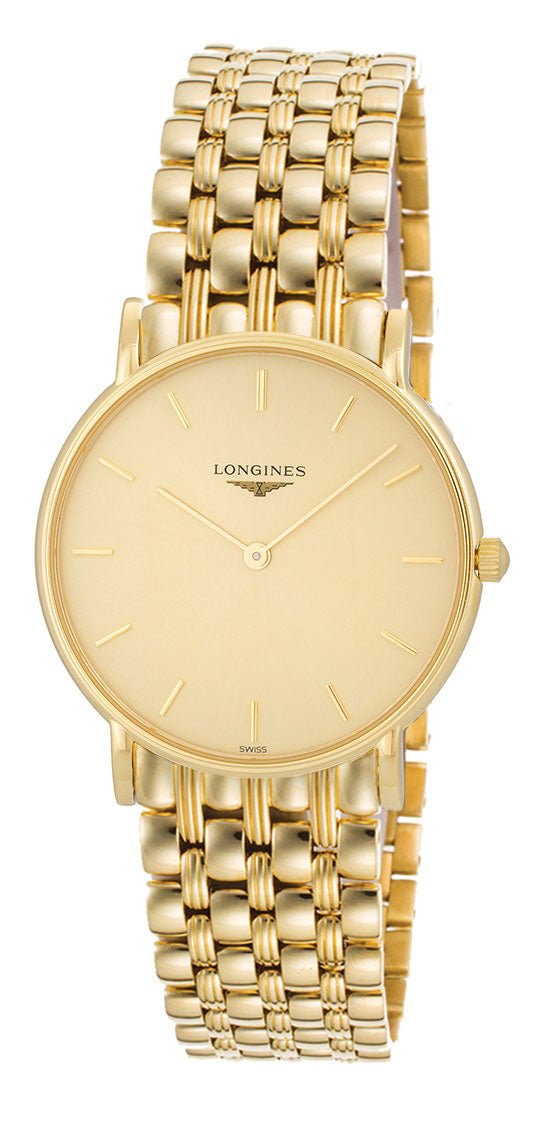 Longines Presence 18k Yellow Gold Luxury Mens Watch Quartz L4.802.6.32.6