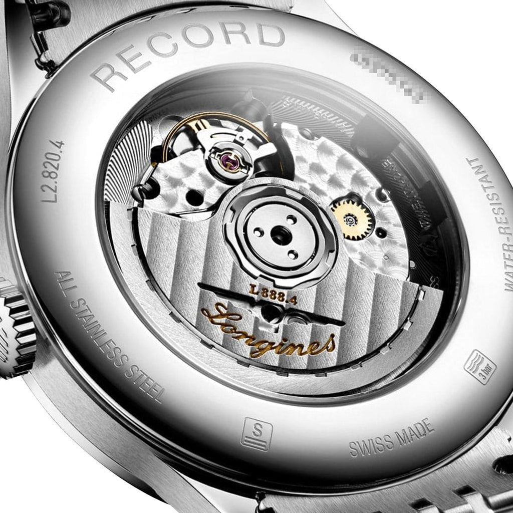 Longines Record Automatic COSC Stainless Steel Black Dial Diamonds Date Mens Watch L2.820.4.57.6