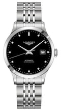 Longines Record Automatic COSC Stainless Steel Black Dial Diamonds Date Mens Watch L2.820.4.57.6