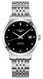 Longines Record Automatic COSC Stainless Steel Black Dial Diamonds Date Mens Watch L2.820.4.57.6