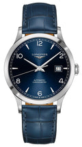 Longines Record Automatic COSC Stainless Steel Blue Dial Blue Leather Strap Date Mens Watch L2.821.4.96.4