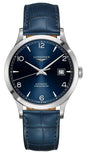 Longines Record Automatic COSC Stainless Steel Blue Dial Blue Leather Strap Date Mens Watch L2.821.4.96.4