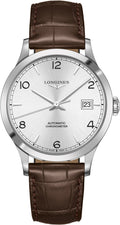 Longines Record Automatic COSC Stainless Steel Silver Dial Brown Leather Strap Date Mens Watch L2.821.4.76.2