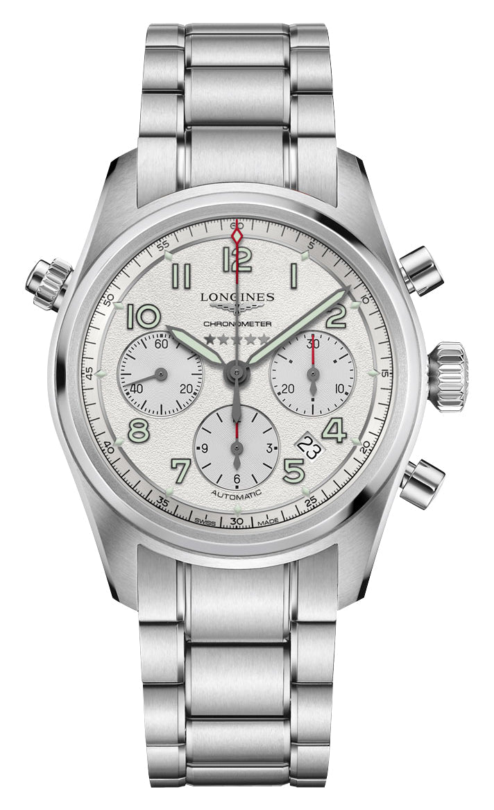 Longines Spirit Automatic COSC Chronograph Stainless Steel Silver Dial Date Mens Watch L3.820.4.73.6
