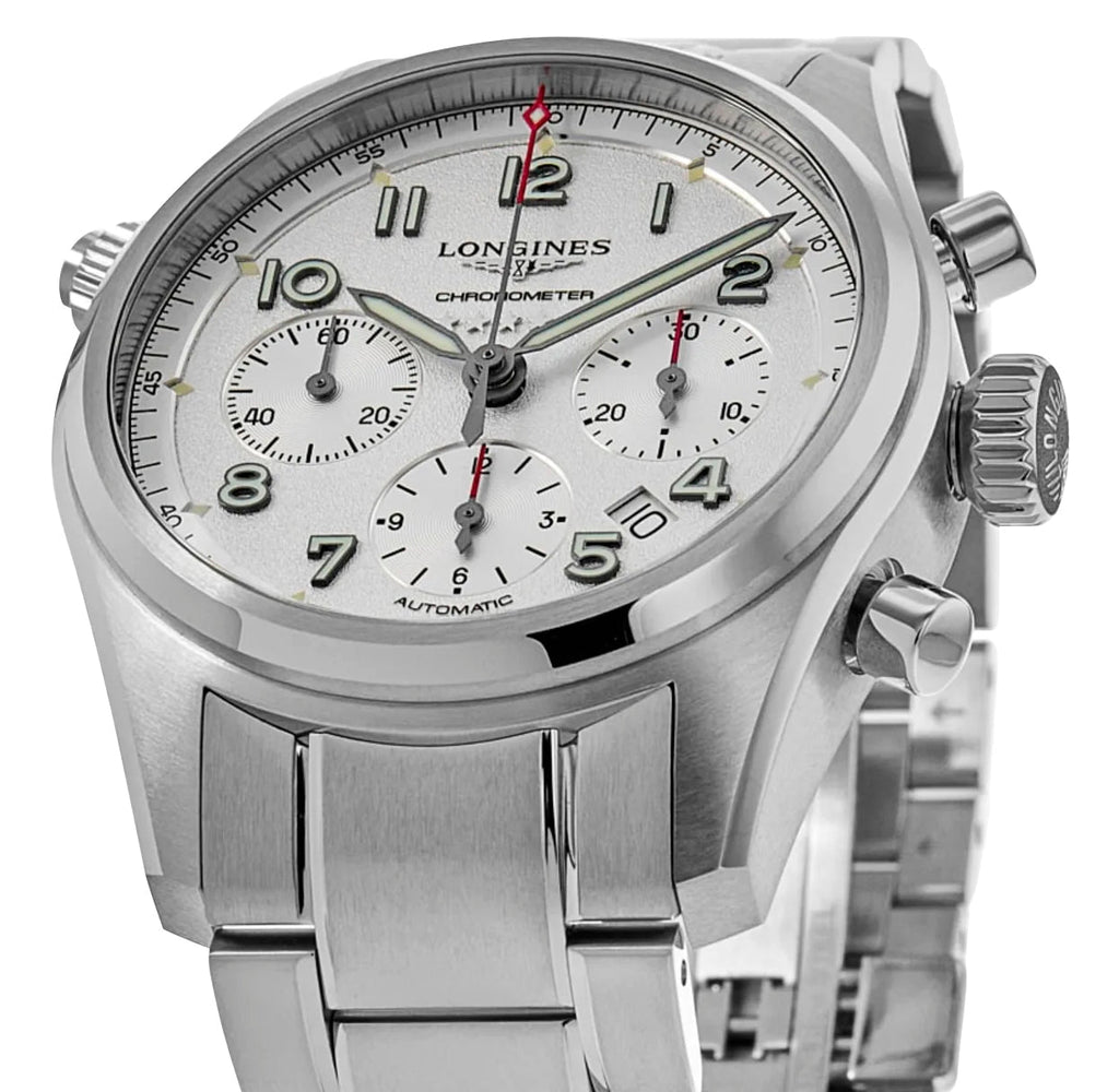 Longines Spirit Automatic COSC Chronograph Stainless Steel Silver Dial Date Mens Watch L3.820.4.73.6
