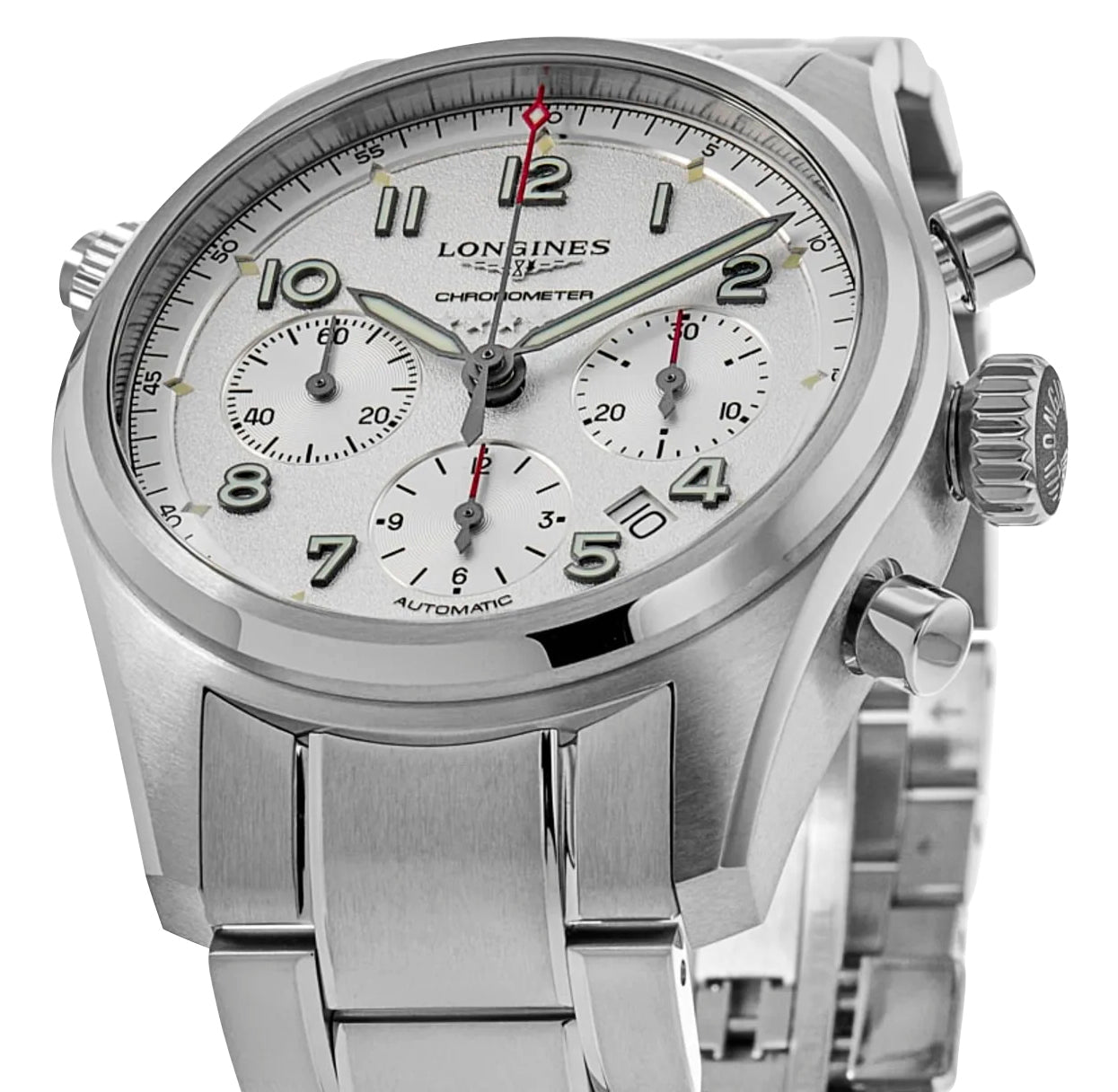 Longines Spirit Automatic COSC Chronograph Stainless Steel Silver Dial Date Mens Watch L3.820.4.73.6