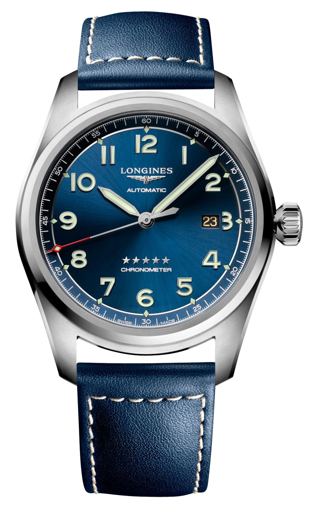 Longines Spirit Automatic COSC Stainless Steel Blue Dial Blue Leather Strap Date Mens Watch L3.811.4.93.0