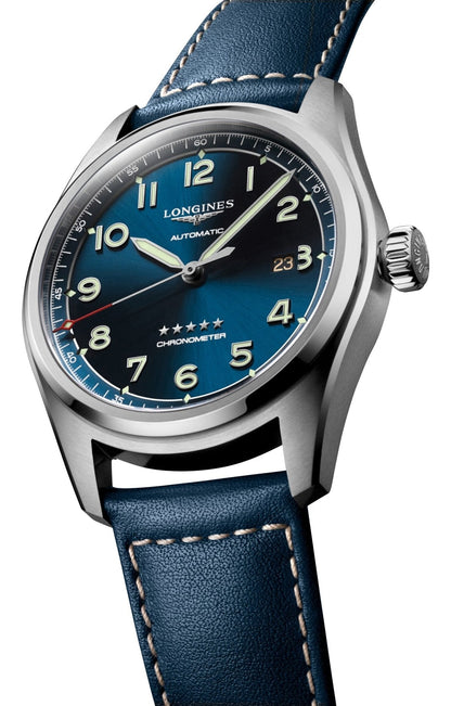 Longines Spirit Automatic COSC Stainless Steel Blue Dial Blue Leather Strap Date Mens Watch L3.811.4.93.0