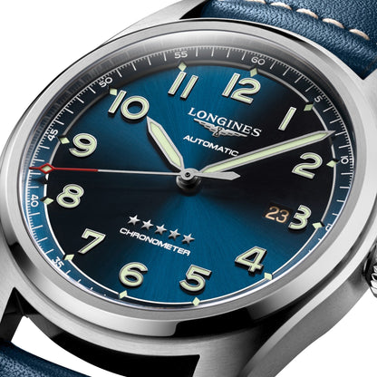 Longines Spirit Automatic COSC Stainless Steel Blue Dial Blue Leather Strap Date Mens Watch L3.811.4.93.0