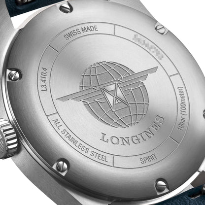 Longines Spirit Automatic COSC Stainless Steel Blue Dial Blue Leather Strap Date Unisex Watch L3.410.4.93.0