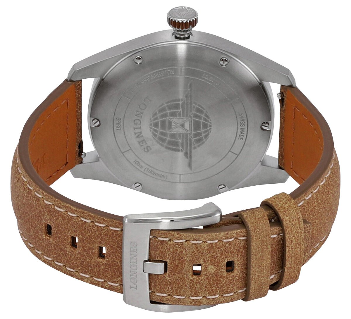 Longines Spirit Automatic COSC Stainless Steel Green Dial Brown Leather Strap Date Mens Watch L3.811.4.03.2