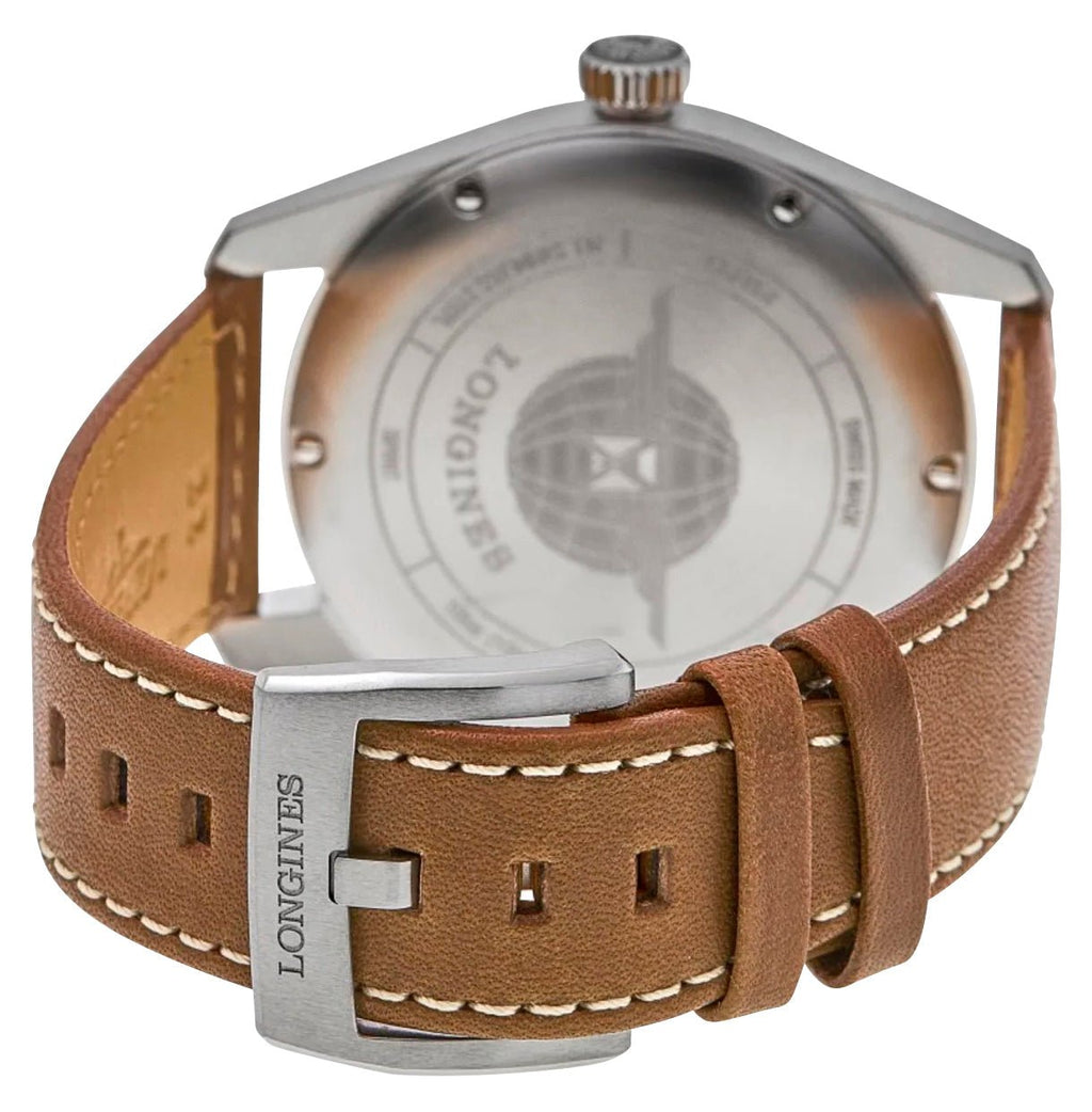 Longines Spirit Automatic COSC Stainless Steel Silver Dial Brown Leather Strap Date Mens Watch L3.811.4.73.2