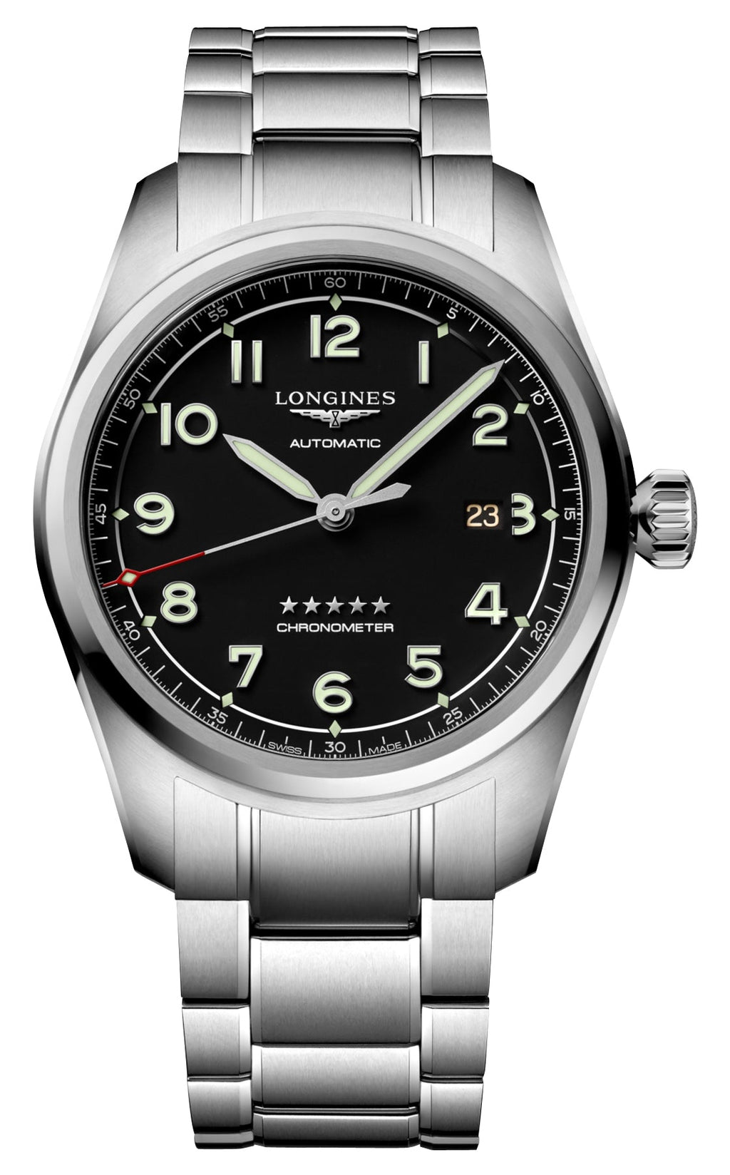 Longines Spirit Prestige Edition Automatic COSC Stainless Steel Black Dial Interchangeable Brown Leather/NATO Strap Date Mens Watch L3.811.4.53.9