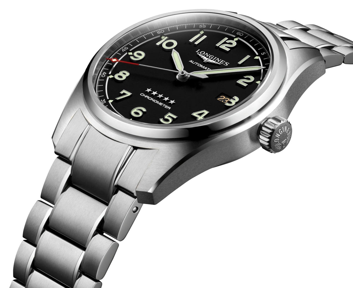 Longines Spirit Prestige Edition Automatic COSC Stainless Steel Black Dial Interchangeable Brown Leather/NATO Strap Date Mens Watch L3.811.4.53.9