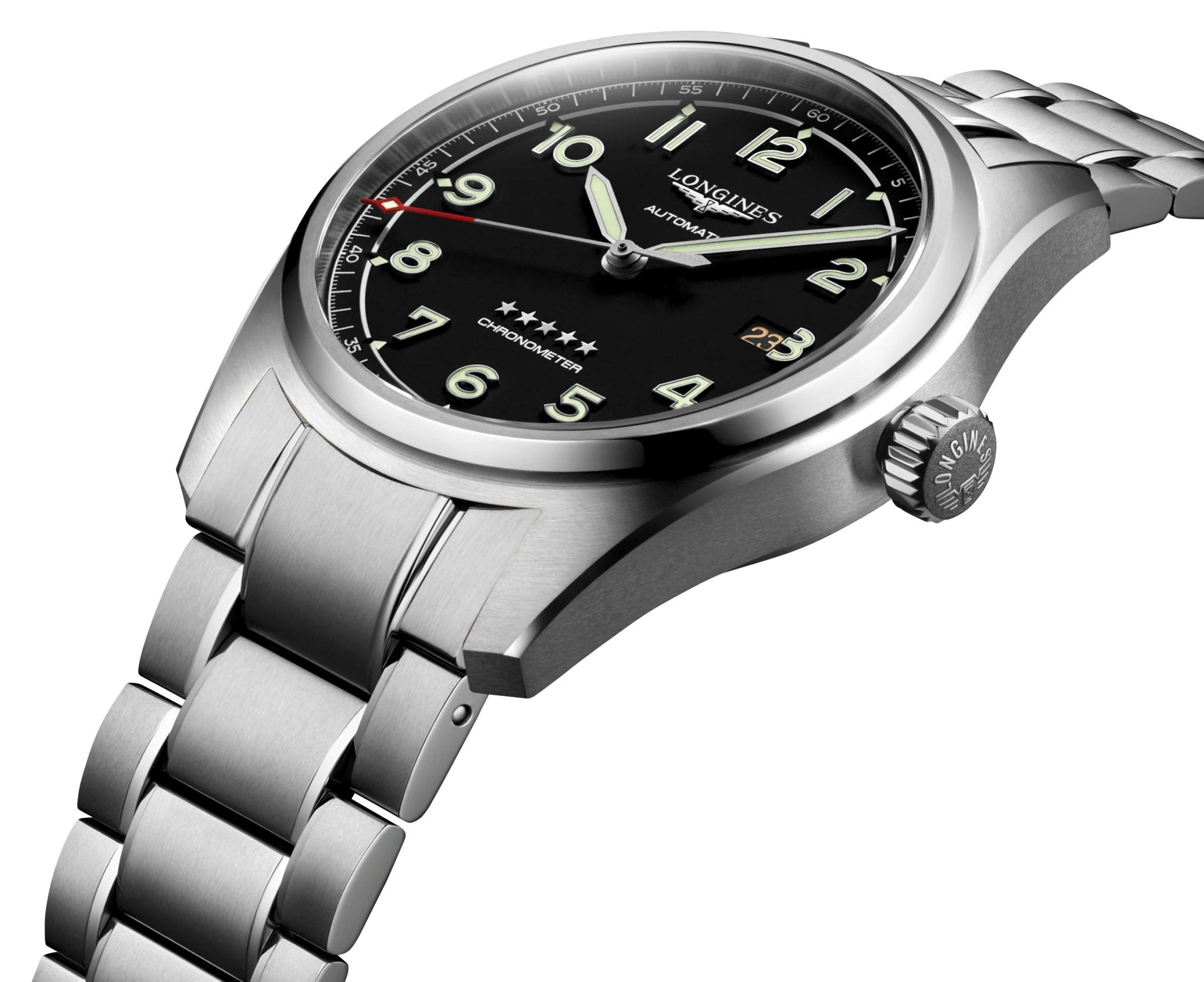 Longines Spirit Prestige Edition Automatic COSC Stainless Steel Black Dial Interchangeable Brown Leather/NATO Strap Date Mens Watch L3.811.4.53.9