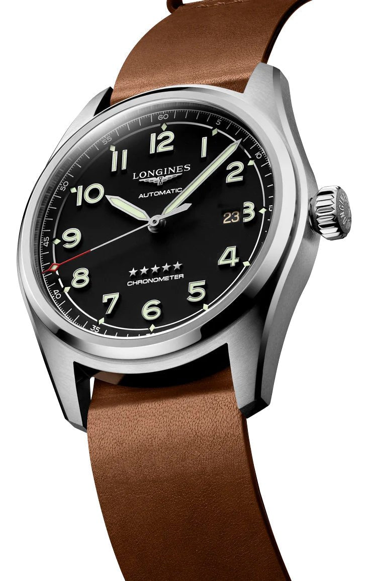Longines Spirit Prestige Edition Automatic COSC Stainless Steel Black Dial Interchangeable Brown Leather/NATO Strap Date Mens Watch L3.811.4.53.9