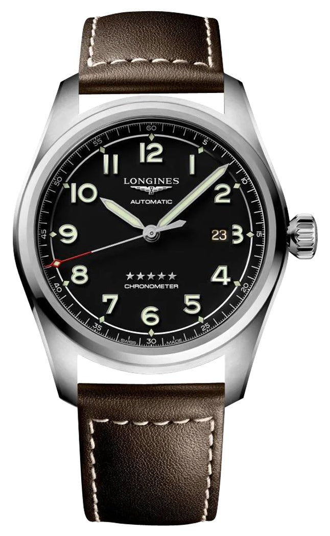 Longines Spirit Prestige Edition Automatic COSC Stainless Steel Black Dial Interchangeable Brown Leather/NATO Strap Date Mens Watch L3.811.4.53.9