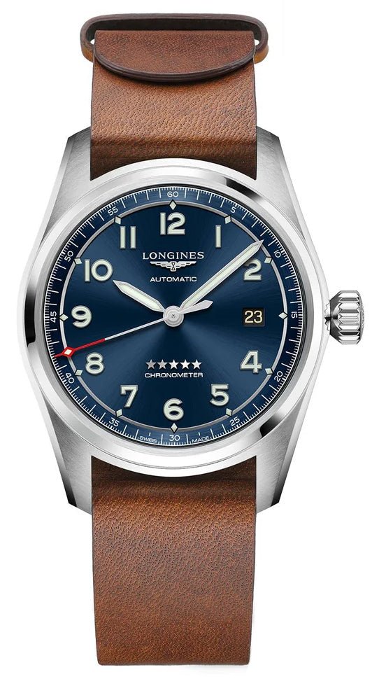 Longines Spirit Prestige Edition Automatic COSC Stainless Steel Blue Dial Interchangeable Blue/Brown Leather Strap Date Mens Watch L3.810.4.93.9