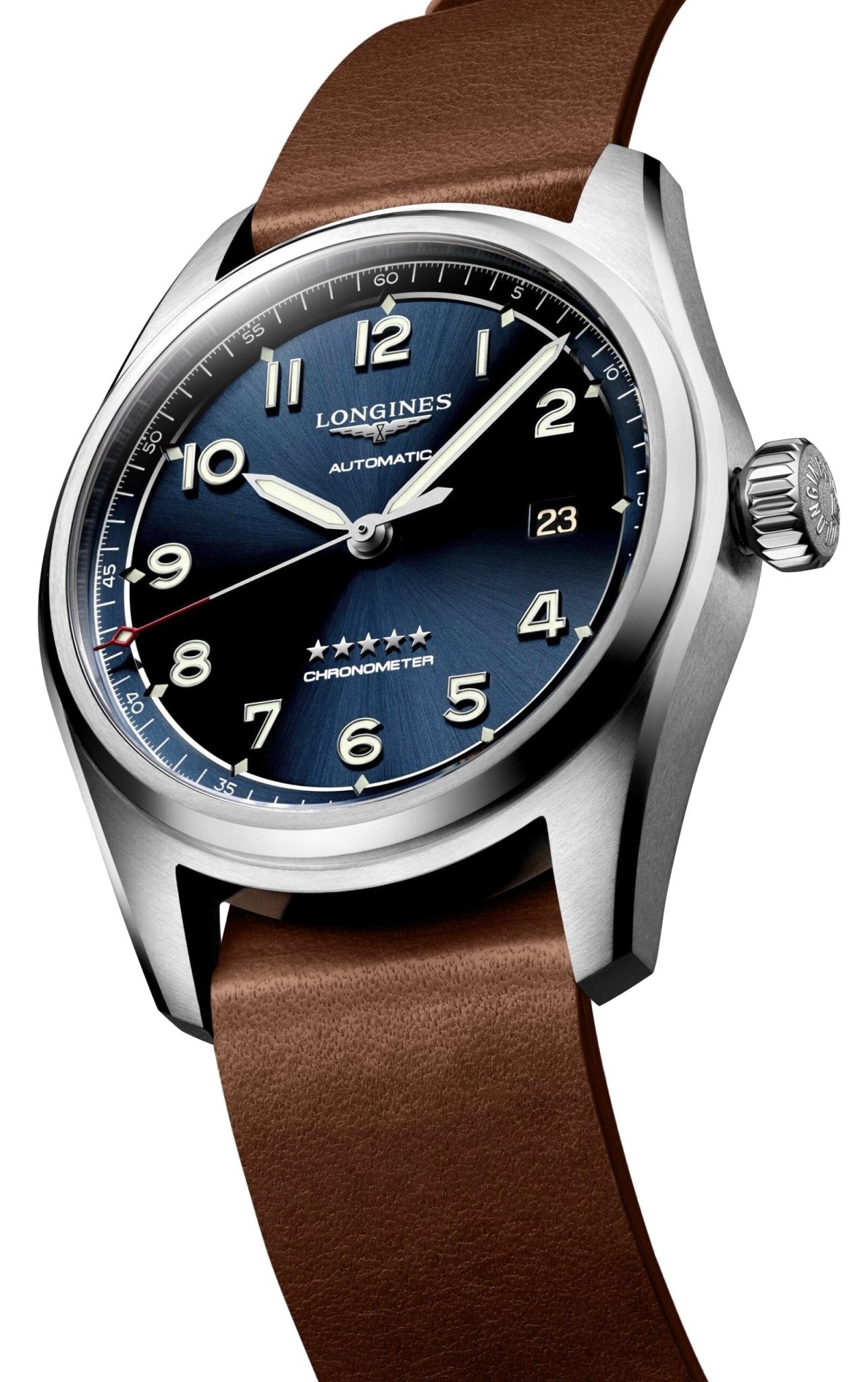 Longines Spirit Prestige Edition Automatic COSC Stainless Steel Blue Dial Interchangeable Blue/Brown Leather Strap Date Mens Watch L3.810.4.93.9