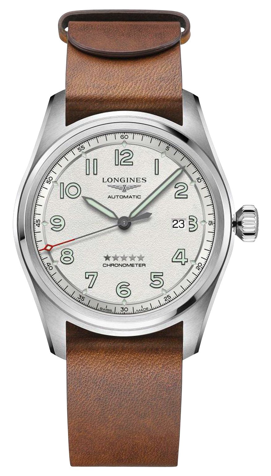 Longines Spirit Prestige Edition Automatic COSC Stainless Steel Silver Dial Interchangeable Brown Leather/NATO Strap Date Mens Watch L3.811.4.73.9