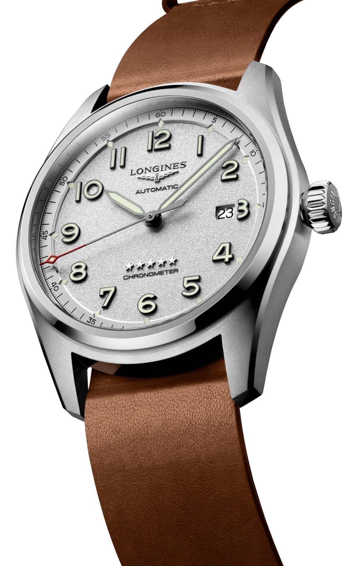 Longines Spirit Prestige Edition Automatic COSC Stainless Steel Silver Dial Interchangeable Brown Leather/NATO Strap Date Mens Watch L3.811.4.73.9