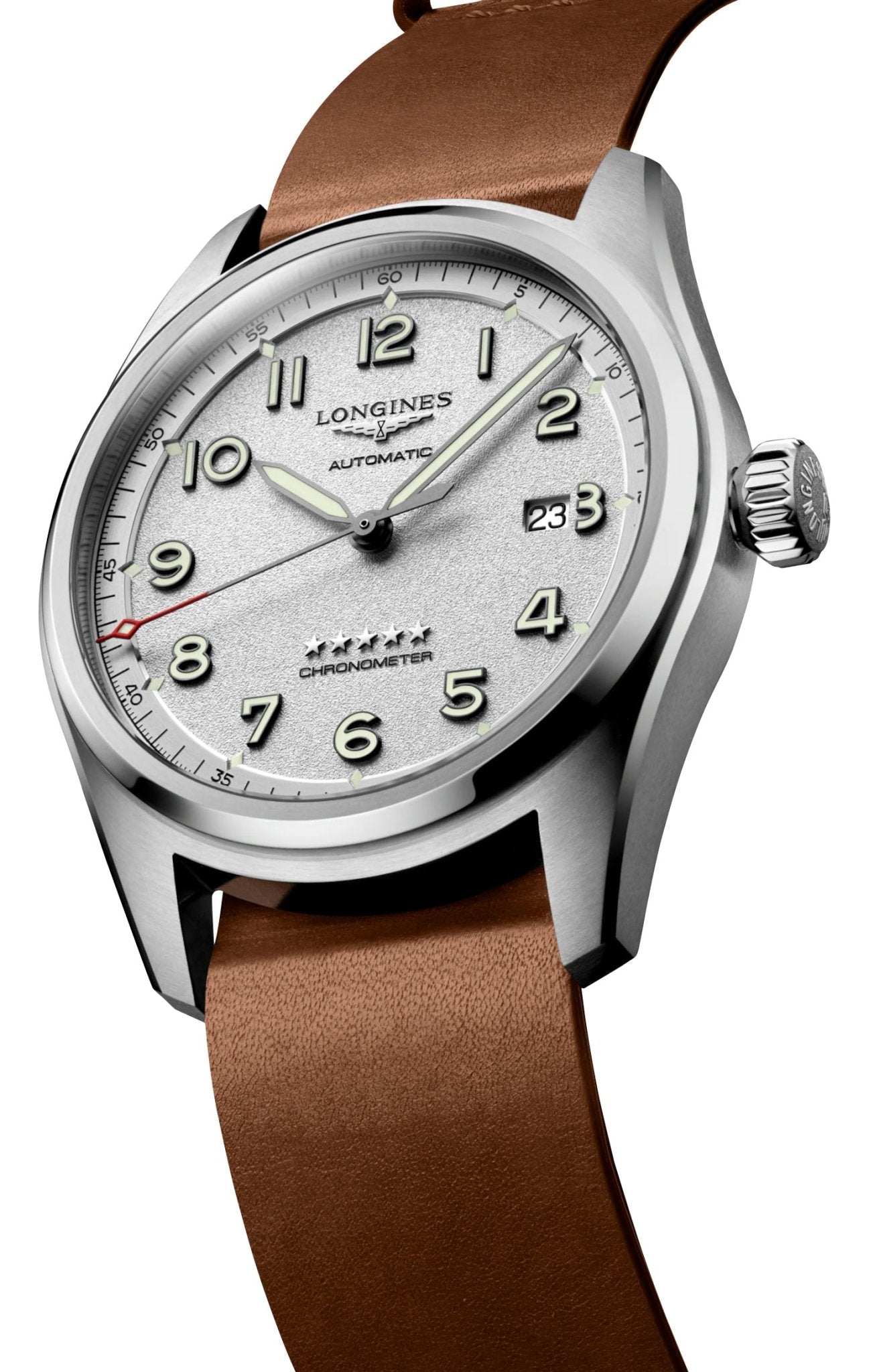 Longines Spirit Prestige Edition Automatic COSC Stainless Steel Silver Dial Interchangeable Brown Leather/NATO Strap Date Mens Watch L3.811.4.73.9