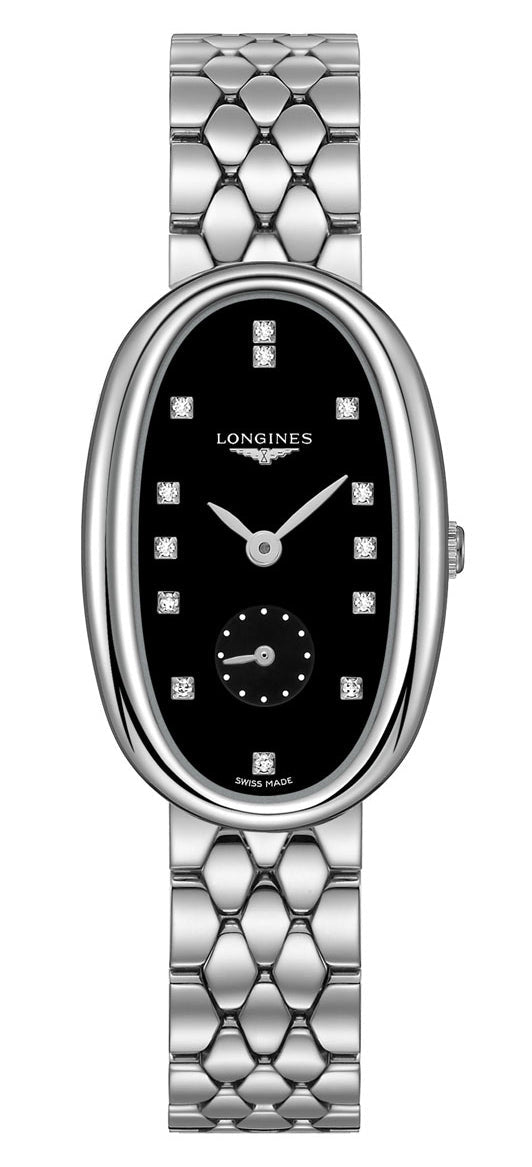 Longines Symphonette Stainless Steel Black Dial Diamonds Quartz Womens Watch L2.307.4.57.6