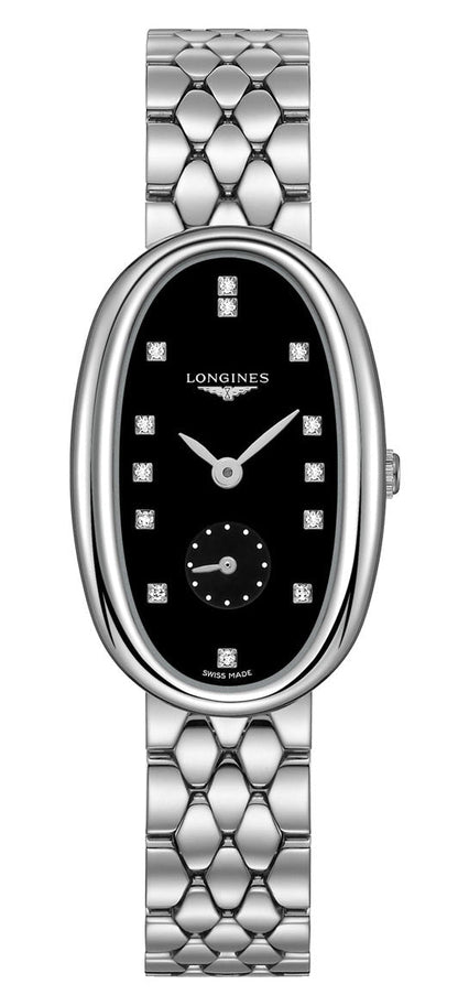 Longines Symphonette Stainless Steel Black Dial Diamonds Quartz Womens Watch L2.307.4.57.6