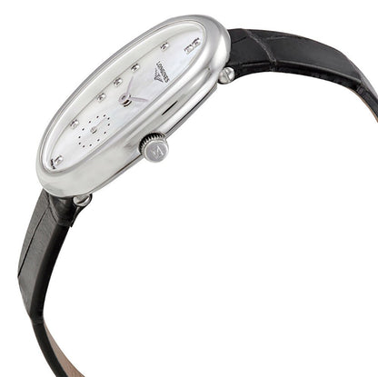 Longines Symphonette Stainless Steel Mother-of-Pearl Dial Black Leather Strap Diamonds Quartz Womens Watch L2.306.4.87.0