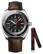 Longines Ultra-Chron Box Edition Automatic Chronometer Stainless Steel Black Dial Brown Leather Interchangeable Black/Red Nylon Strap Divers Mens Watch L2.836.4.52.8