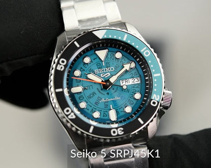 Seiko 5 Sports SKX Skeleton Green Dial Silver Steel Strap Watch For Men - SRPJ45K1