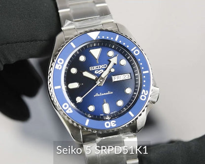 Seiko 5 Sports Automatic Analog Blue Dial Silver Steel Strap Watch For Men - SRPD51K1