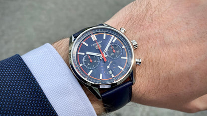 Tag Heuer Carrera Chronograph Blue Dial Blue Leather Strap Watch for Men - CBN201D.FC6543