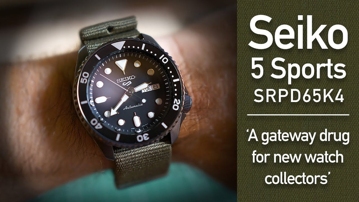 Seiko 5 Sport Automatic Black Dial Green Nylon Strap Watch For Men - SRPD65K4