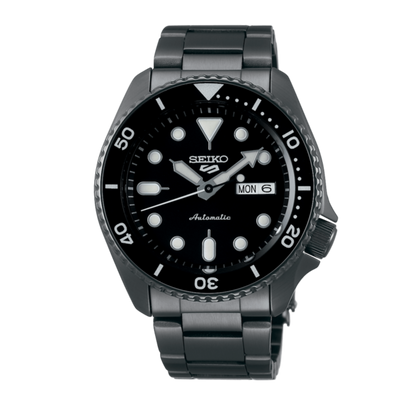 Seiko 5 Sports Automatic Black Dial Black Steel Strap Watch For Men - SRPD65K1