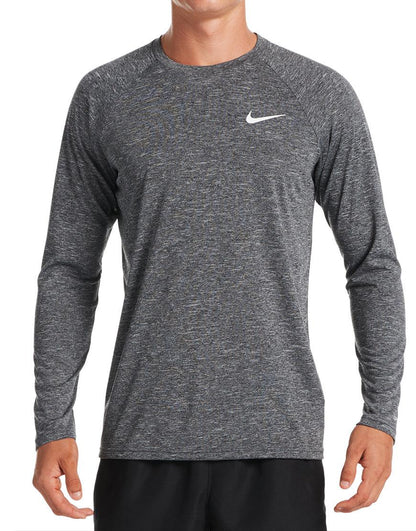 Men's Heathered Hydroguard Swim Shirt :Black
