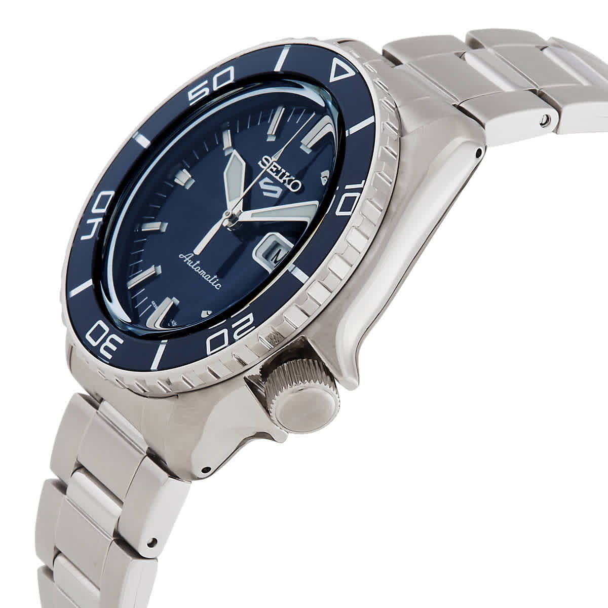Seiko 5 Sports Automatic Blue Dial Silver Steel Strap Watch for Men - SRPK97K1