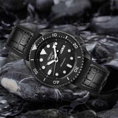 Seiko 5 Sport Automatic Black Dial Black Silicone Strap Watch For Men - SRPD65K3
