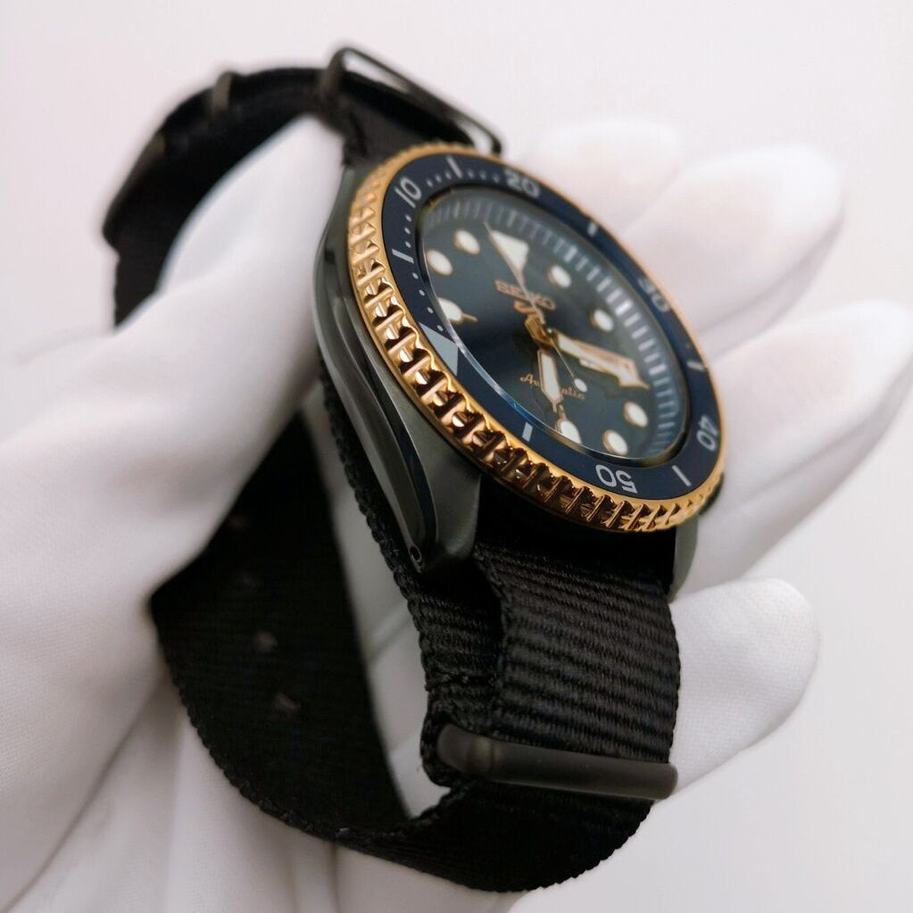 Seiko 5 Sports Automatic Blue Dial Black NATO Strap Watch for Men - SBSA098