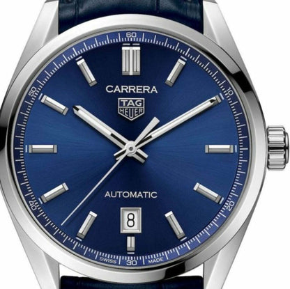Tag Heuer Carrera Date Blue Dial Blue Leather Strap Watch for Men - WBN2112.FC6504