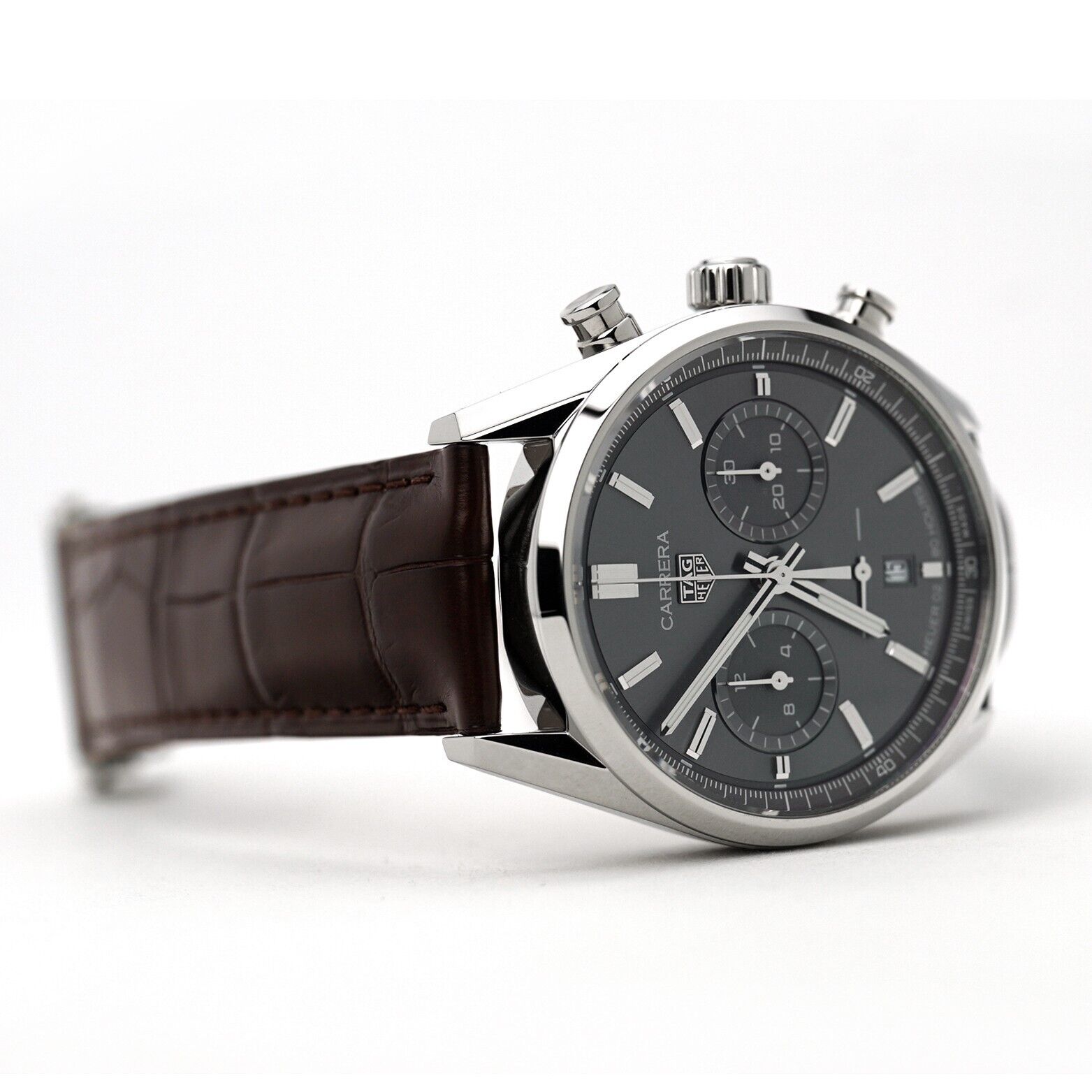 Tag Heuer Carrera Chronograph Grey Dial Brown Leather Strap Watch for Men - CBN2012.FC6483